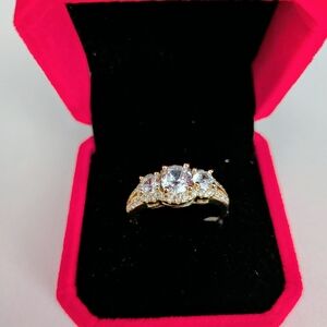 Cubic Zirconia Oval with Tanzanite CZ Accents 3 stone Ring - Size 9